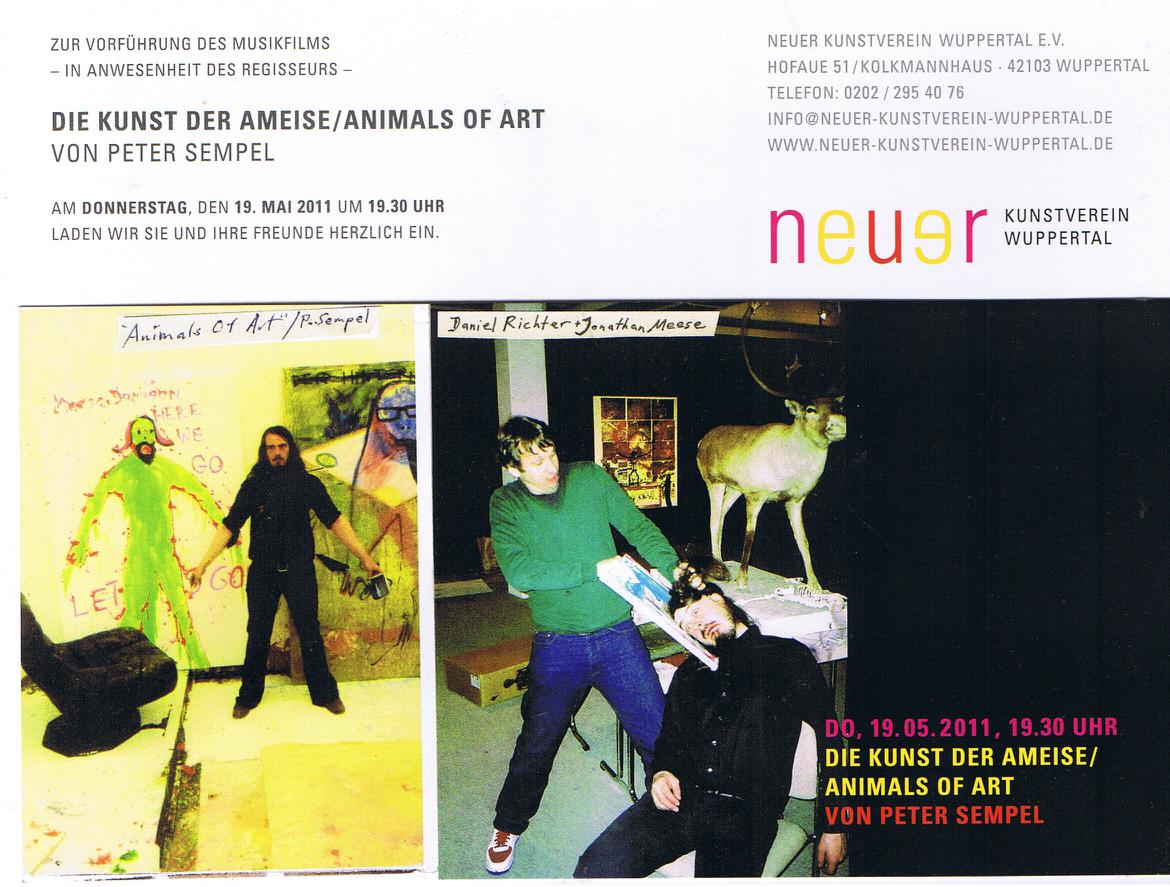 Die Ameise der Kunst / Animals of Art - ein Film von Peter Sempel, Bild: Einladungskarte zur Vorführung im Neuen Wuppertaler Kunstverein am 19.05.2011.