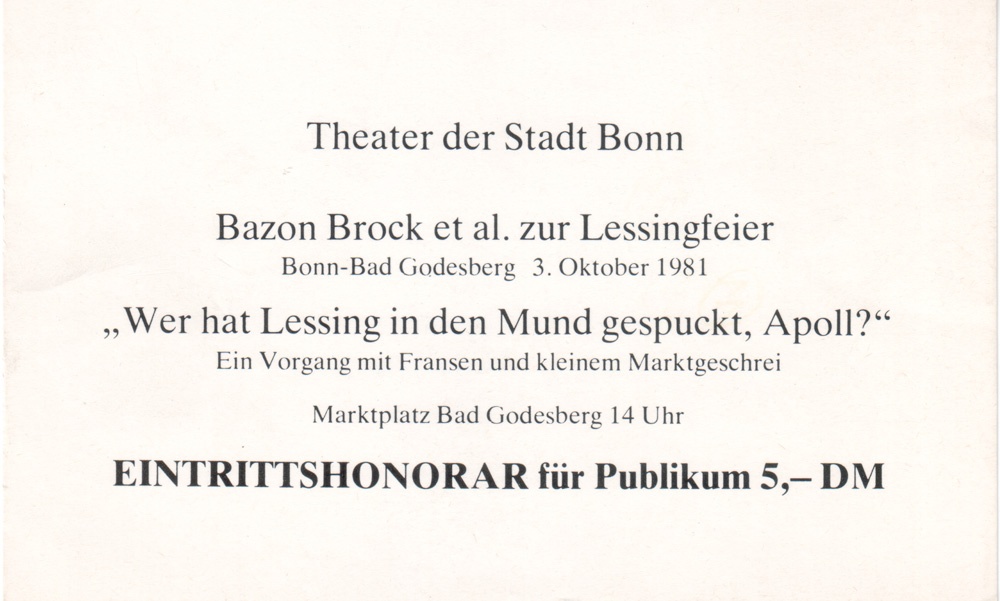 Zur Premiere von Emilia Galotti am 3. Oktober 1981 Veranstaltung eines Lessing-Happenings in Bad Godesberg