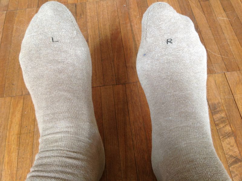 Die Rettung des Humanismus durch die Firma Falke im Design der Unterscheidungsfunktion R - L (rechts - links), Bild: Foto: Bazon Brock, 12.08.2013..