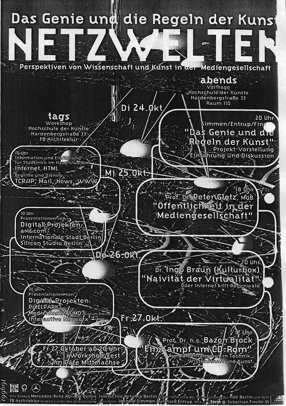 "Das Genie und die Regeln der Kunst. Netzwelten", Bild: Plakat, Hochschule der Künste, Berlin, 24./25.10.1995.