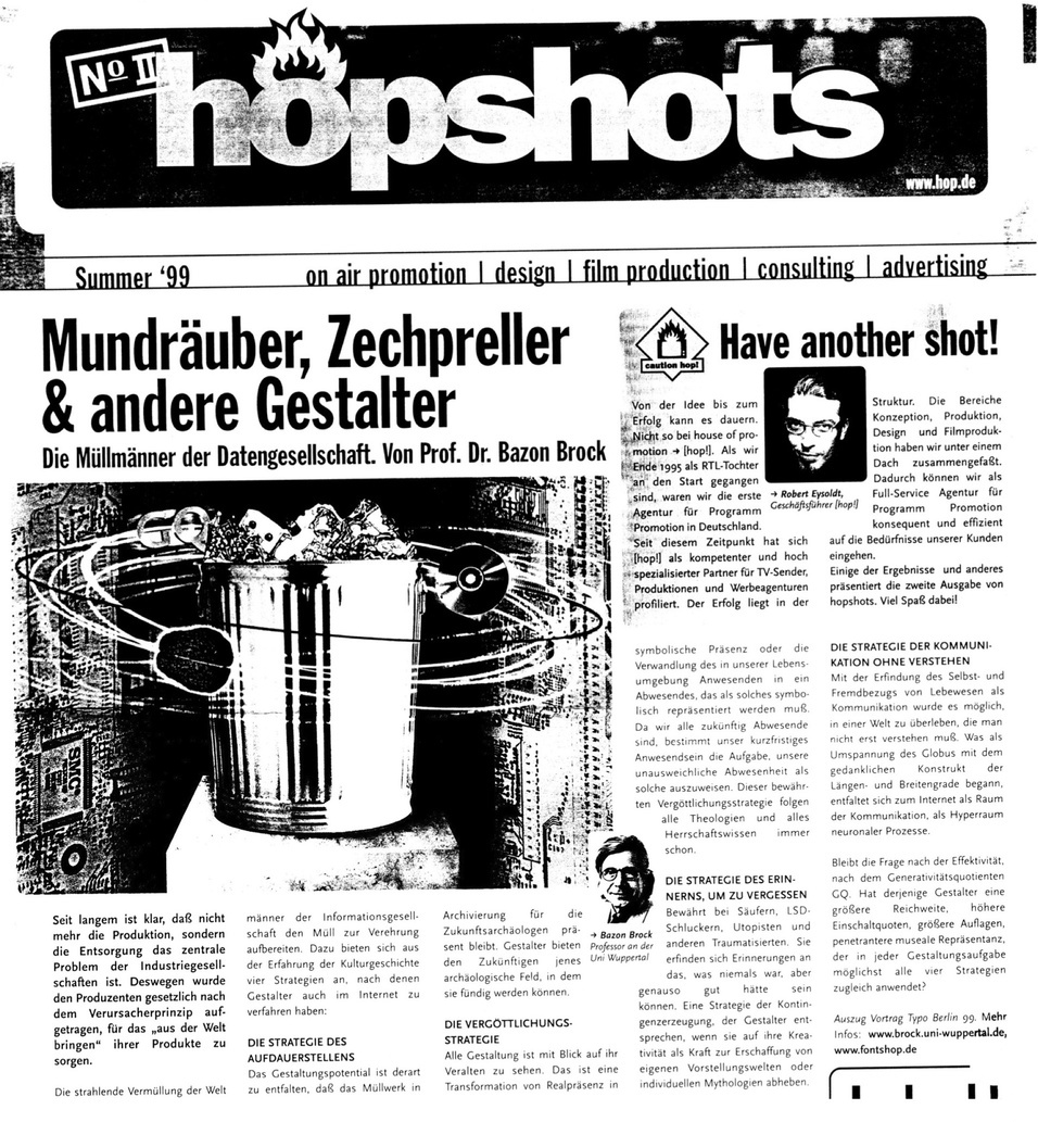 Magazin "hopshots", anlässlich der Typo Berlin, Bild: Nr. 2, 1999.