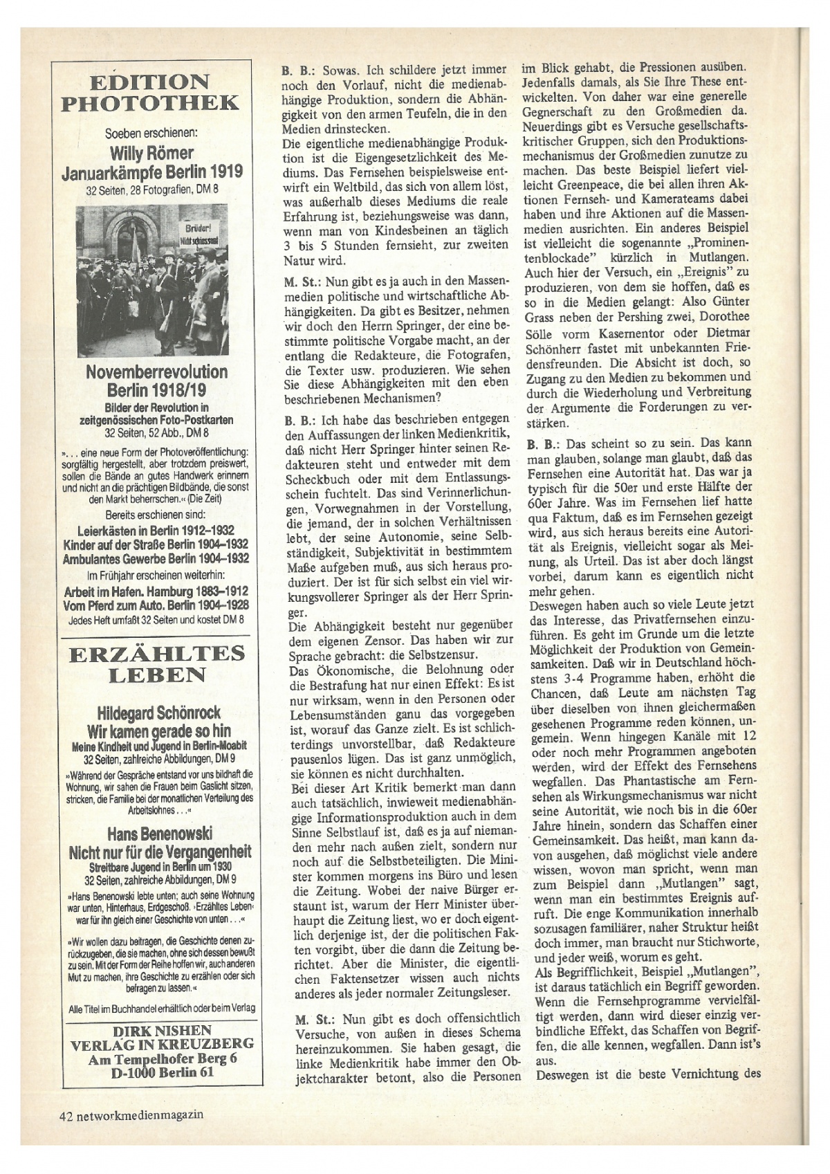 Medien Magazin 6/1984, Bild: S. 42.