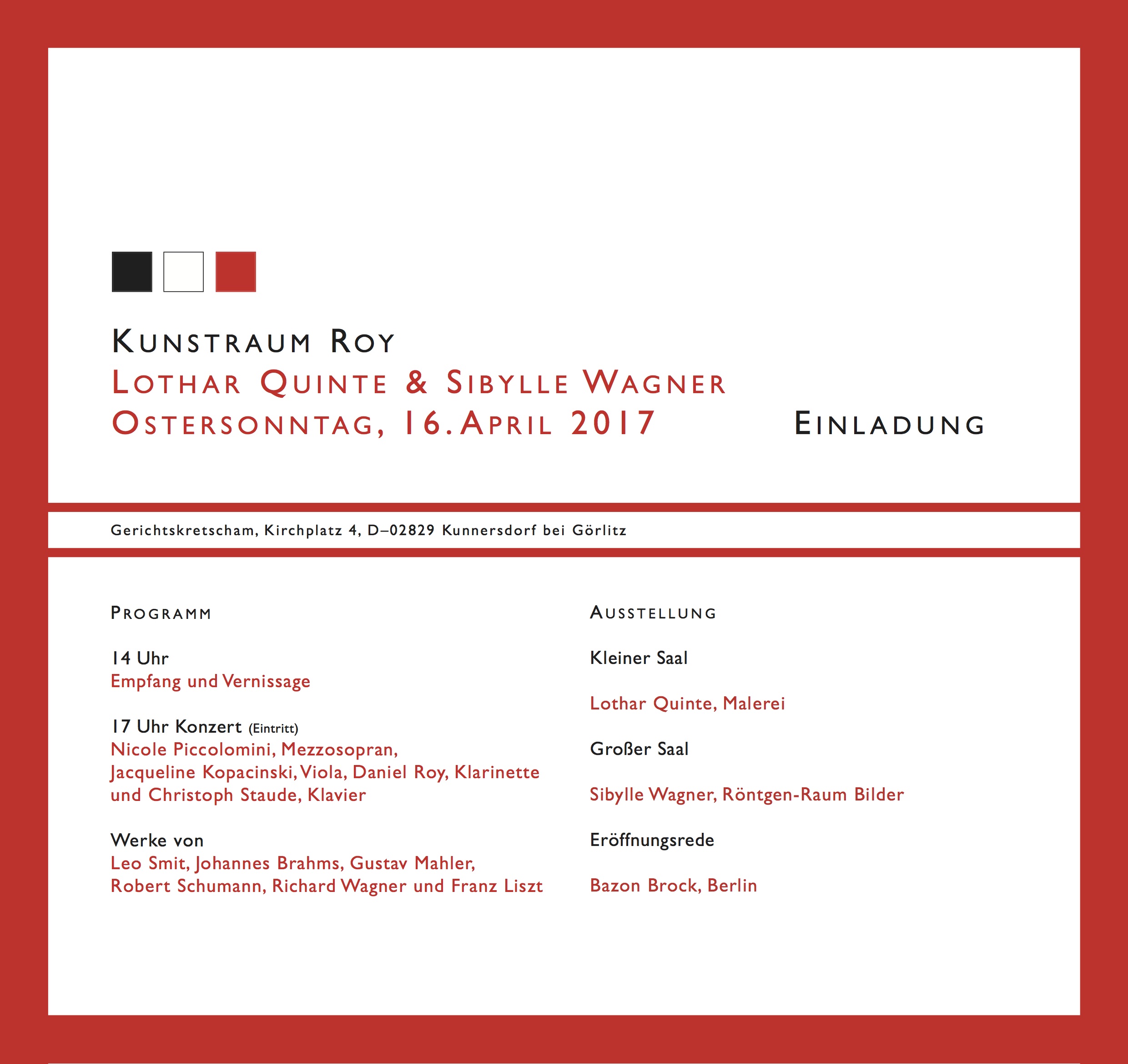 Ausstellung: Sibylle Wagner & Lothar Quinte, Bild: Kunstraum Roy, 16.04.2017.