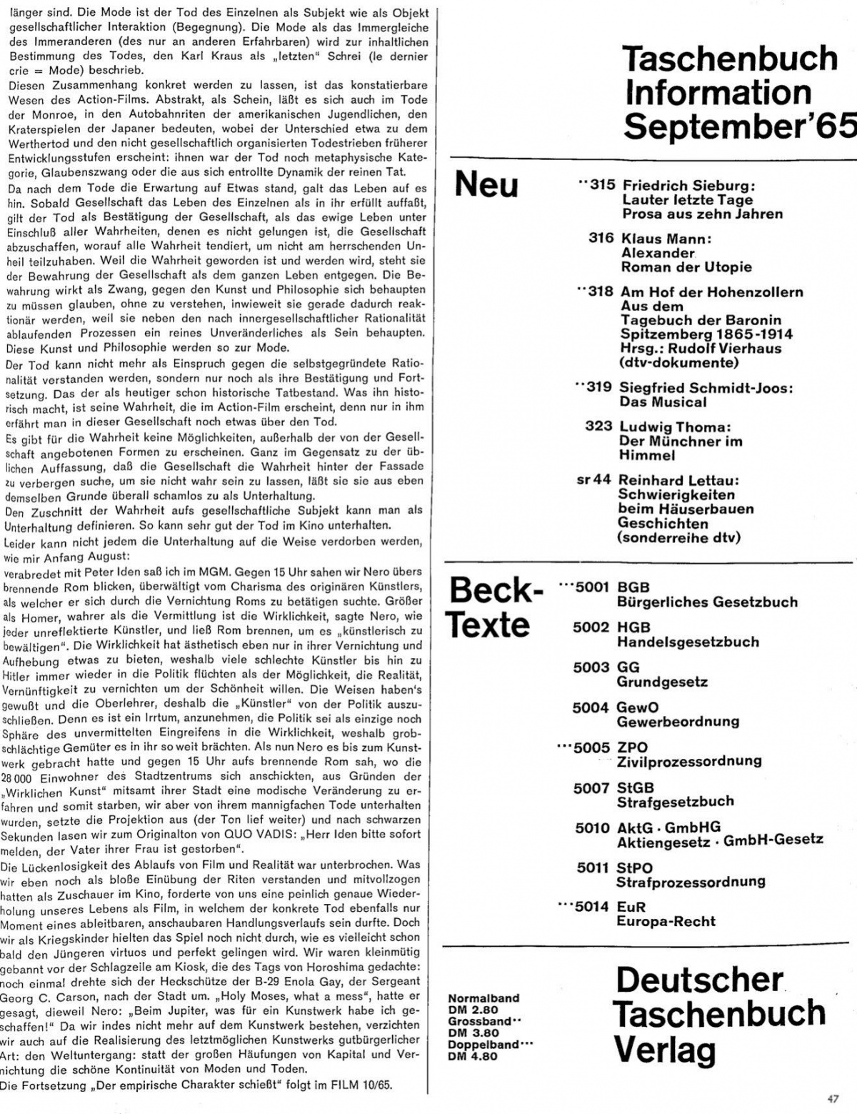 Film Zeitschrift 9/65 Text S.47