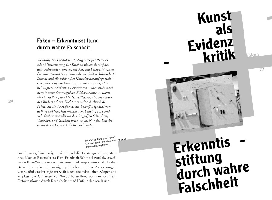 Lustmarsch durchs Theoriegelände, Bild: Seite 210-211: Kunst als Evidenzkritik. Gestaltung: Gertrud Nolte..