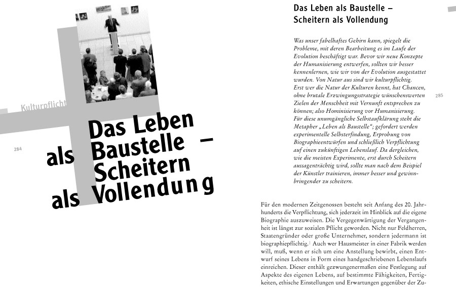 Lustmarsch durchs Theoriegelände, Bild: Seite 284-285: Das Leben als Baustelle – Scheitern als Vollendung. Gestaltung: Gertrud Nolte..