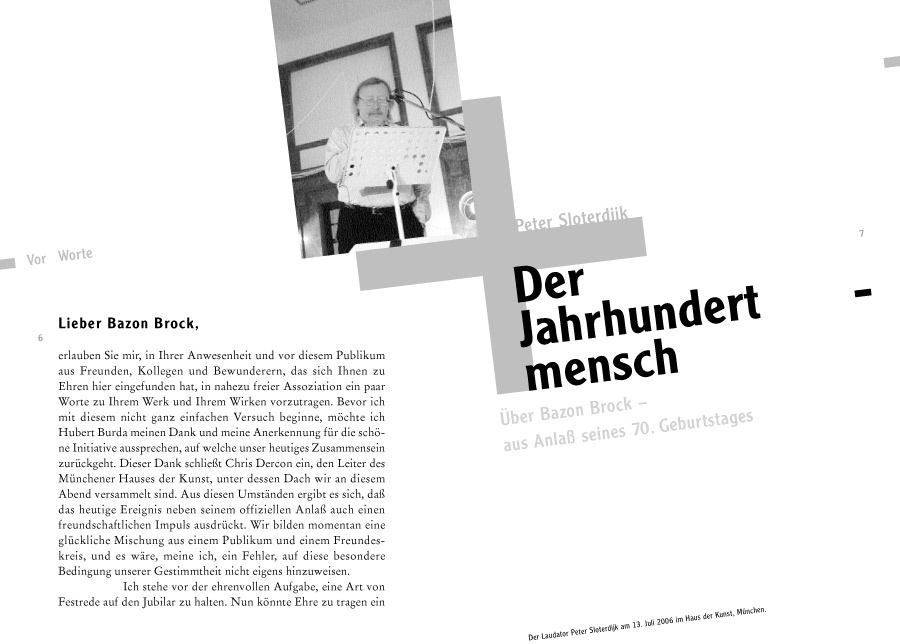 Lustmarsch durchs Theoriegelände, Bild: Seite 6-7: Der Jahrhundertmensch. Gestaltung: Gertrud Nolte..